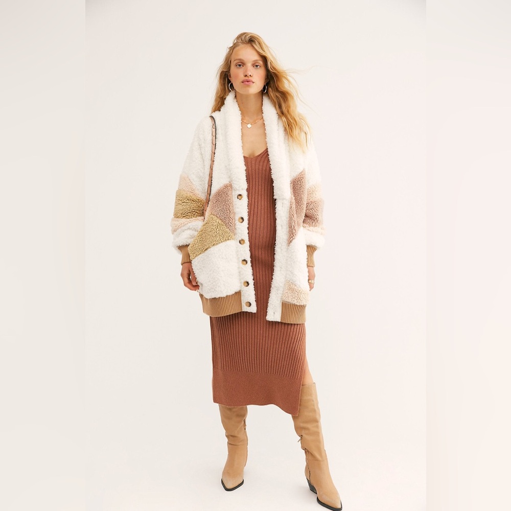 FP Free People Selma Color Block Sherpa Cardigan - Picture 4 of 8